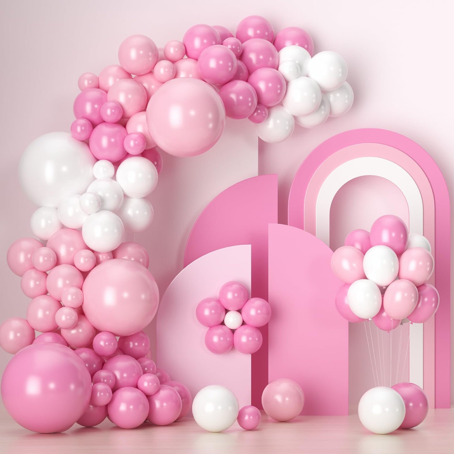 Pink Balloons Arch Kit, 139 Pcs Pink Light Pink White Bow Latex