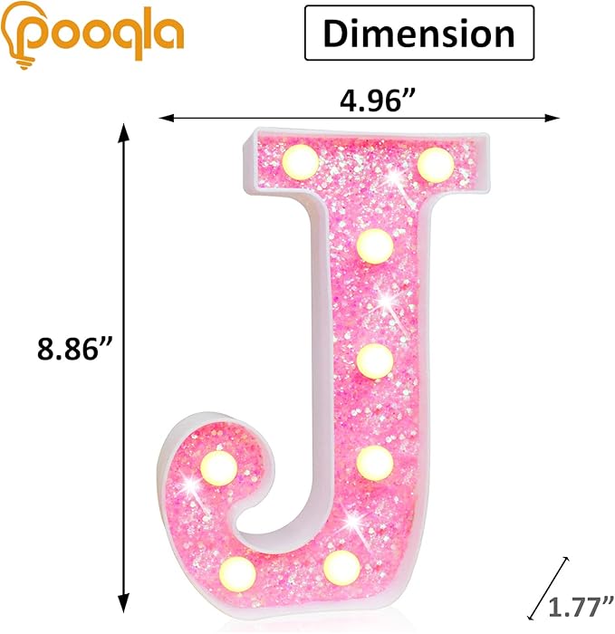 Pooqla LED Marquee Letter Lights, Light Up Pink Letters Glitter Alphab