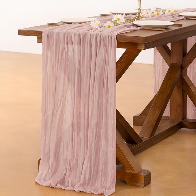 15pcs Pink Cheesecloth Table Runner Valentine's Day Boho Rustic
