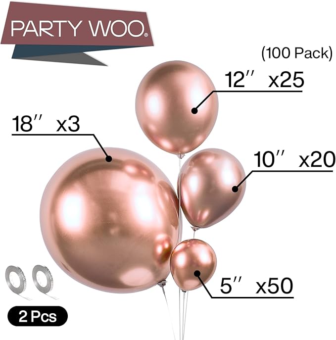 PartyWoo Rose Gold Balloons 100pcs Different Sizes of 18 12 10 5 Inch