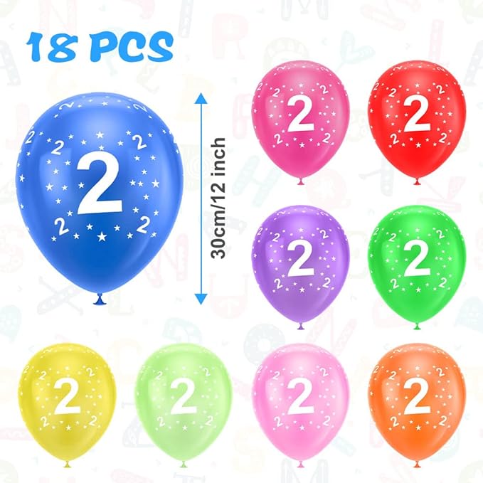 Ainiv 2nd Birthday Balloons 18PCS, 12inch Numbers Printed Latex Party