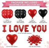 Valentine's Day Decorations Set Red Black Balloon Kit with 16 I LOVE