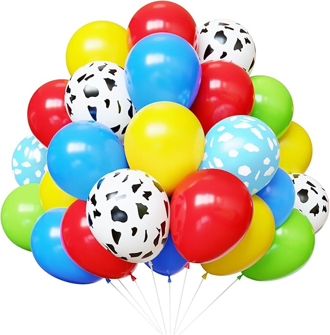 YMSZ Red Blue Green Yellow Latex Balloons, 67pcs 12 Inch Cow Print