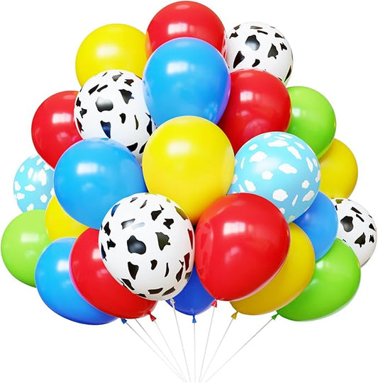 YMSZ Red Blue Green Yellow Latex Balloons, 67pcs 12 Inch Cow Print