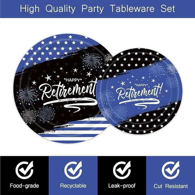 96Pcs Happy Retirement Party Decorations Black and Navy Blue Police