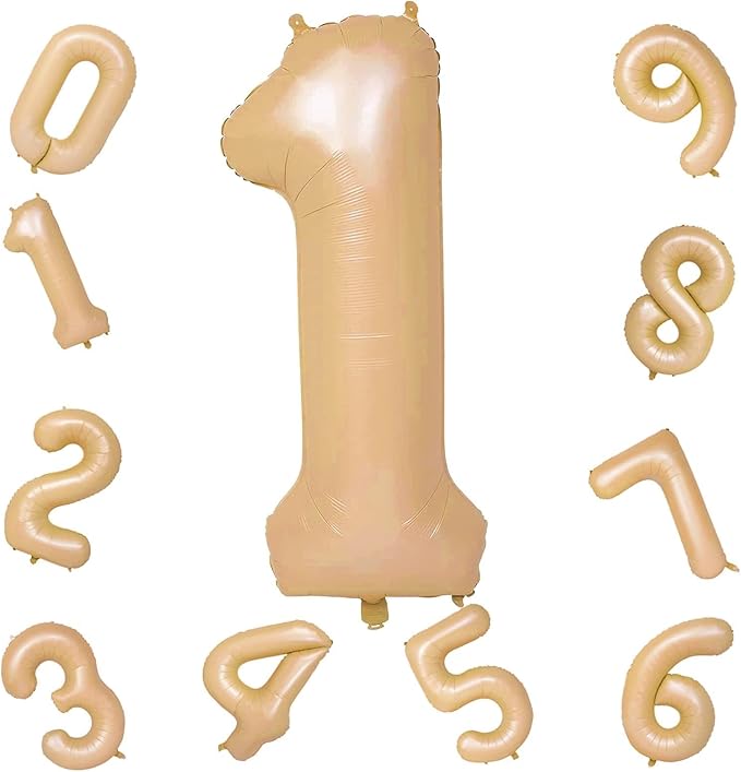 Nude Number 1 Balloons, 40 Inch Tan 1st Birthday Foil Balloon for