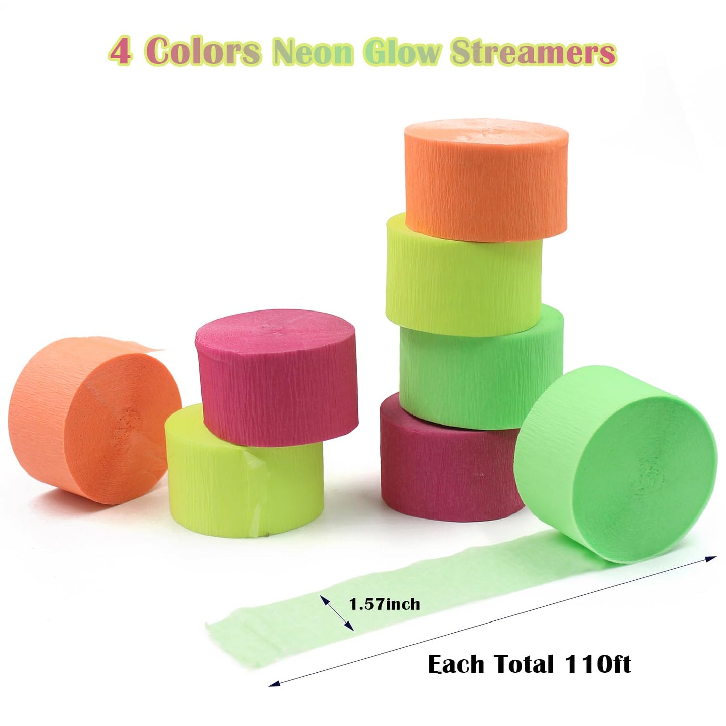 1320feet Blacklight Party Streamer Decorations 12 Rolls Glow Crepe