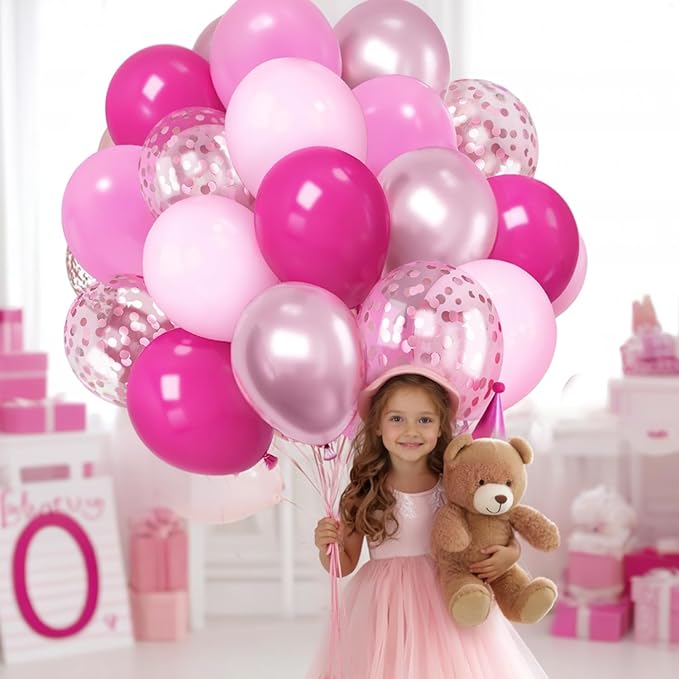 Zesliwy Pink Balloon Hot Pink Balloons Set, 50pcs 12inch Pastel Light