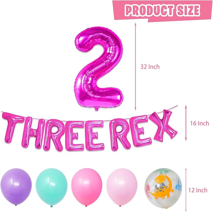 Dinosaur Birthday Party Supplies for 2 Year Old Girl Two Rex Pink