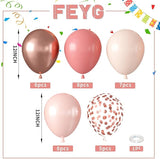 Dusty Blush Pink Balloons, 12 Inch Retro Pink Metallic and Rose Gold