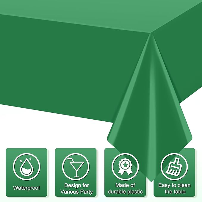 6Pcs Green Tablecloths for Rectangle Tables,Disposable Plastic Table