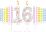 MTLEE Number 16 Birthday Candle with 12 Pcs Spiral Candles for Girls