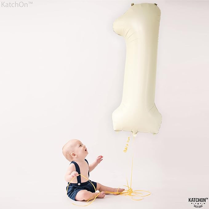 KatchOn, Cream Number 1 Balloons for 1st Birthday - Giant 40 Inch |