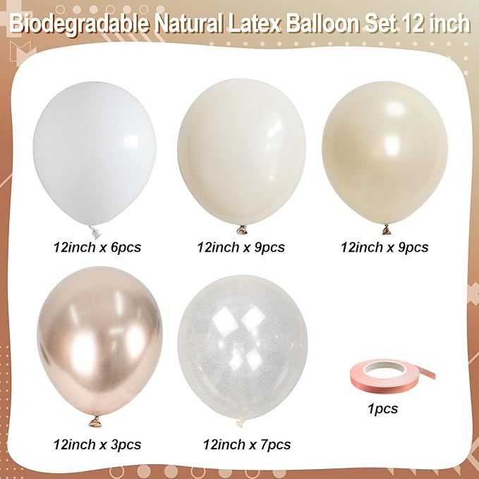 Cream White, Ivory Beige Balloons - Metallic Gold, Pearl White Sand -