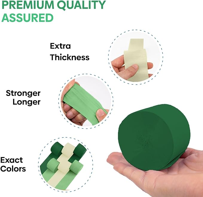 Captain Décor 6 Crepe Paper Streamers Rolls, 492ft Pack of 6 Green &