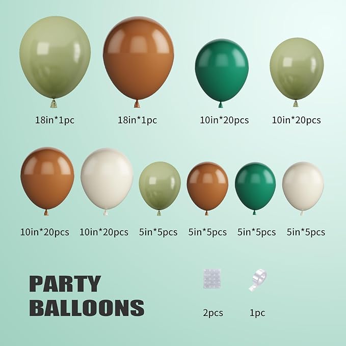 Sage Green Brown Balloon Garland Kit 105PCS Jungle Safari with Sand