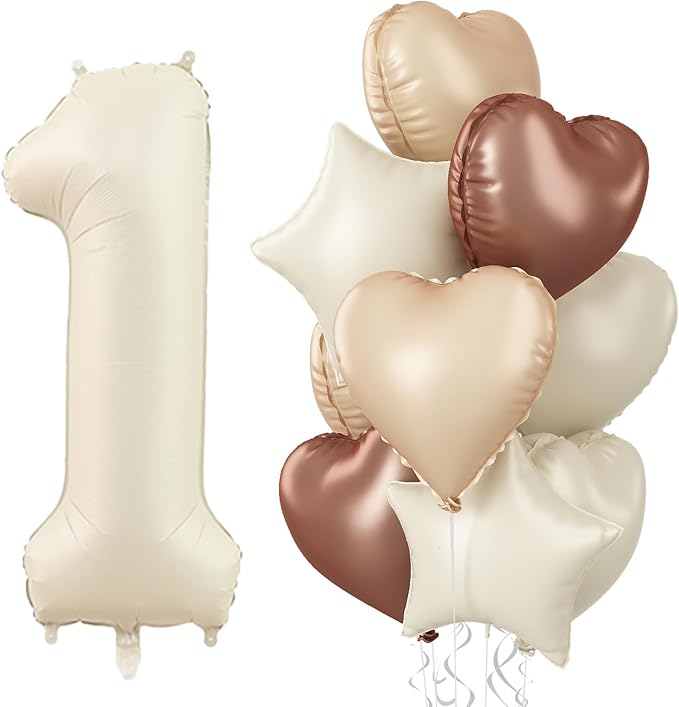 40 Inch Cream 1 Balloon Decor, Beige Tan Brown Heart Balloons, Foil