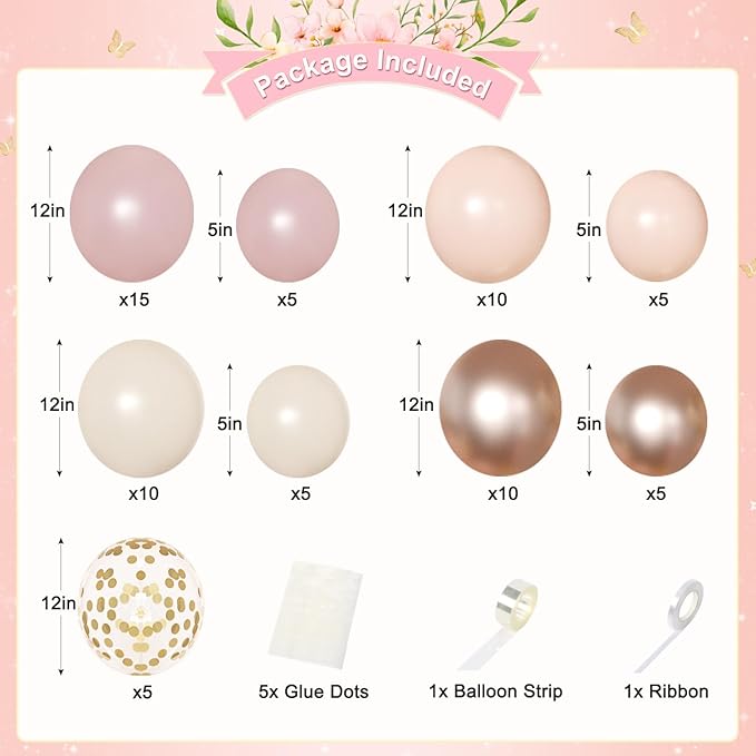 Dusty Pink and Gold Birthday Decorations for Women Girls Dusty Pink