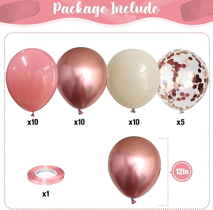 Dusty Pink and Rose Gold Balloons 12In Retro Blush Pink Beige White
