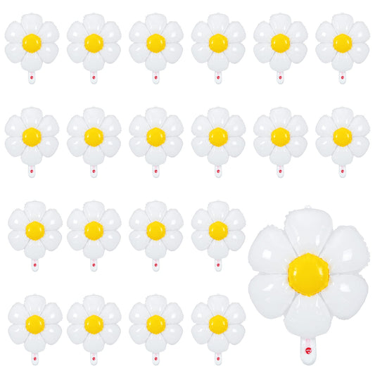 Sotiff 21 Pcs Flower Balloons Daisies Balloons White Groovy Flowe Whit