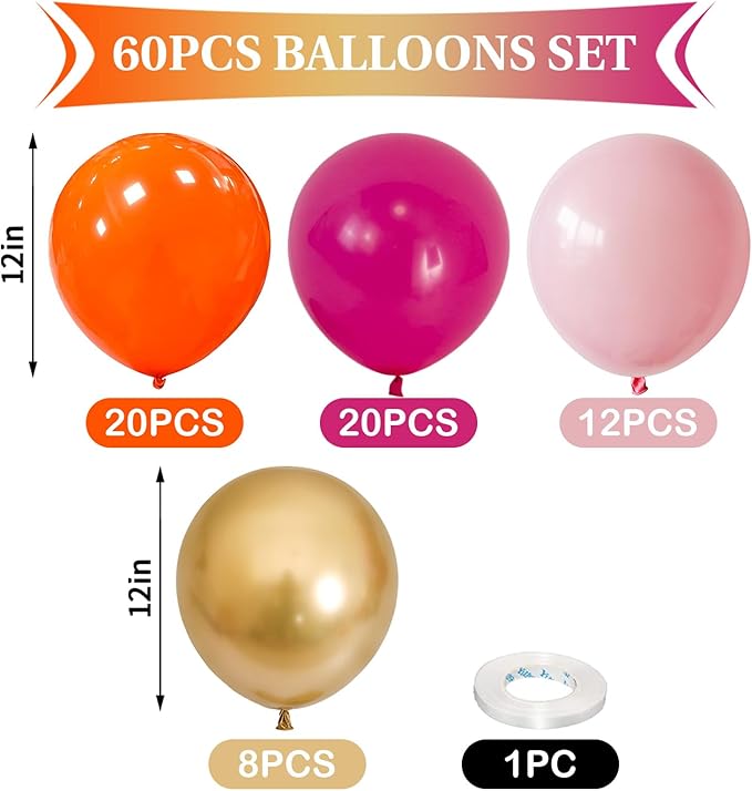 Hot Pink and Orange Gold Balloons 12inch 60pcs Light Pink Metallic