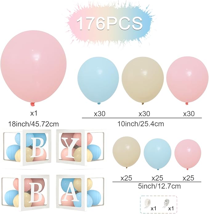 Gender Reveal Decorations Party Set 176pcs Pink and Blue Balloons