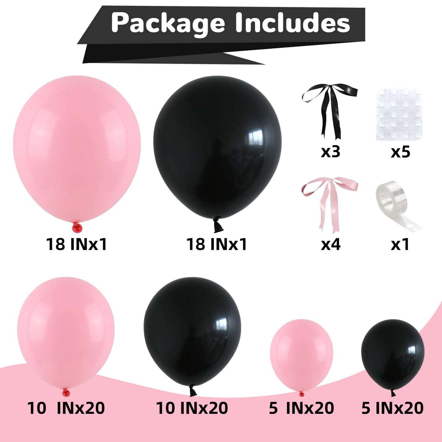 HILAVO Pink and Black Balloons Arch Kit Bow Balloon Garland Coquette