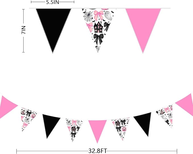 31Ft Pink Black Halloween Party Decorations Spider Bow Pumpkin Skull