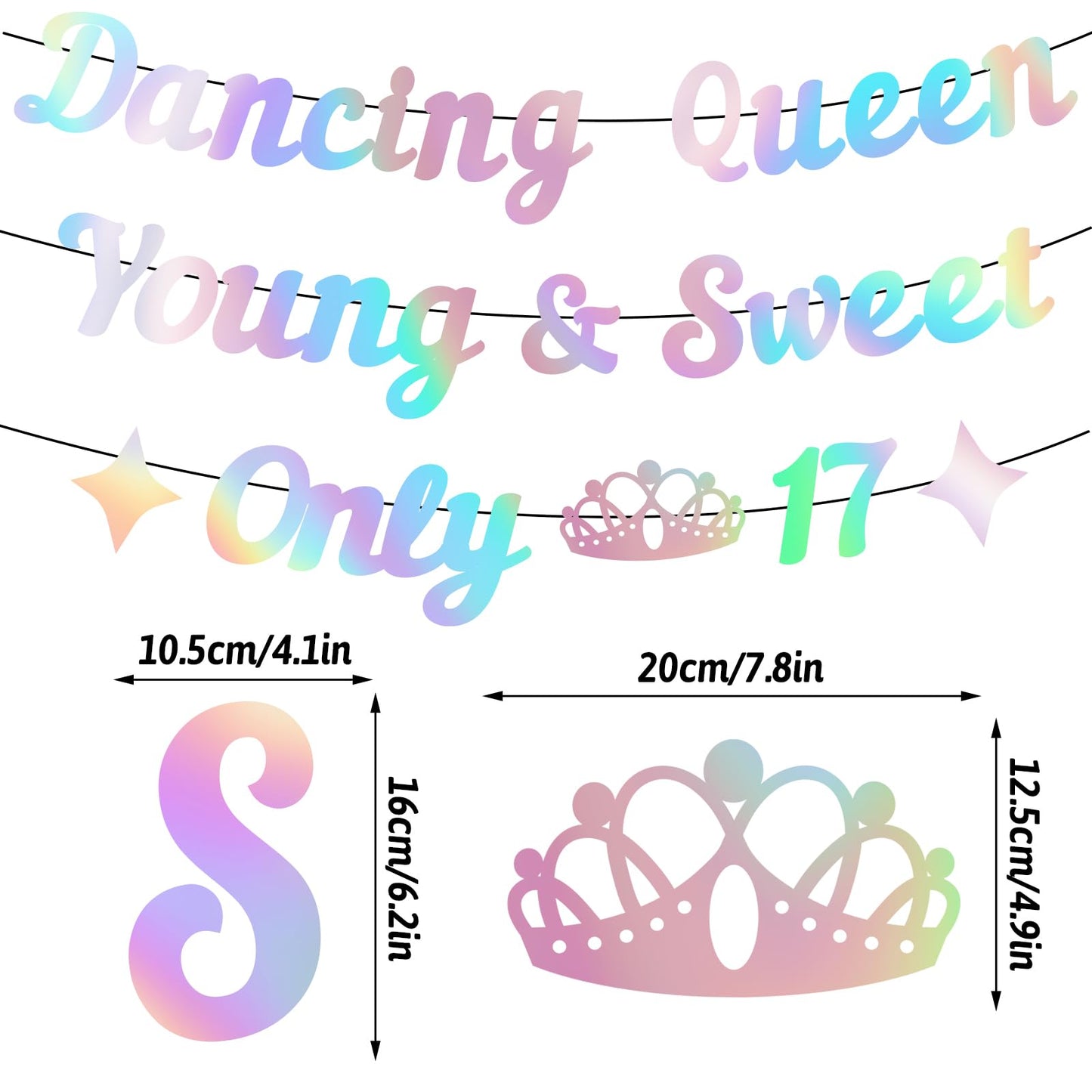 Generic Dancing Queen Young & Sweet Only 17 Banner, Iridescent Happy