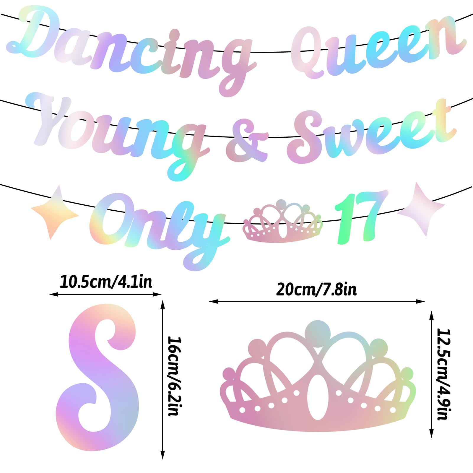 Generic Dancing Queen Young & Sweet Only 17 Banner, Iridescent Happy