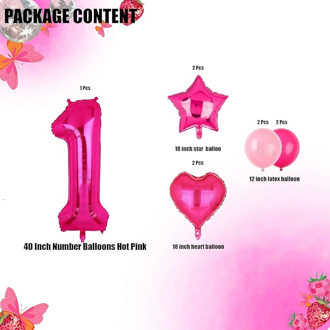 40 Inch Number Balloons Hot Pink 1 Anniversary Event Celebration
