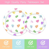 96Pcs Valentines Day Paper Tableware Set Conversation Hearts Party