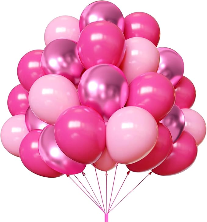 YMSZ Pink Balloons, 67pcs 12 Inch Hot Pink Balloons Metallic Chrome