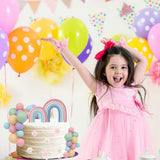 64 PCS Rainbow Cake Toppers with Balls Flowers Boho Cake Topper for