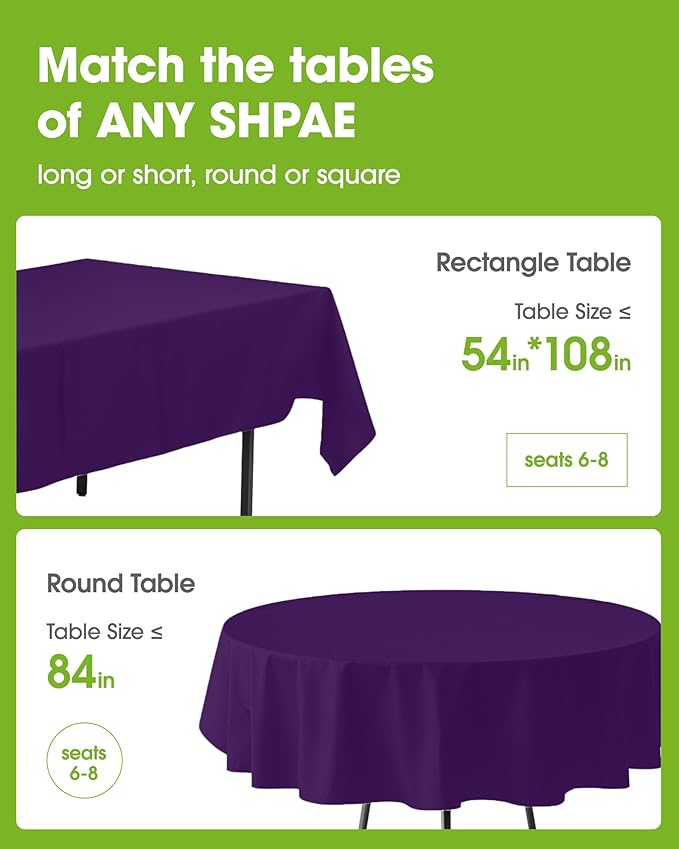 Pureegg Plastic Table Cloth Disposable 10 Pack, 84'' Round Table Cloth