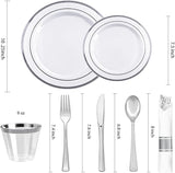 BESTVIP 700PCS Silver Plastic Dinnerware Set for 100 Guests,