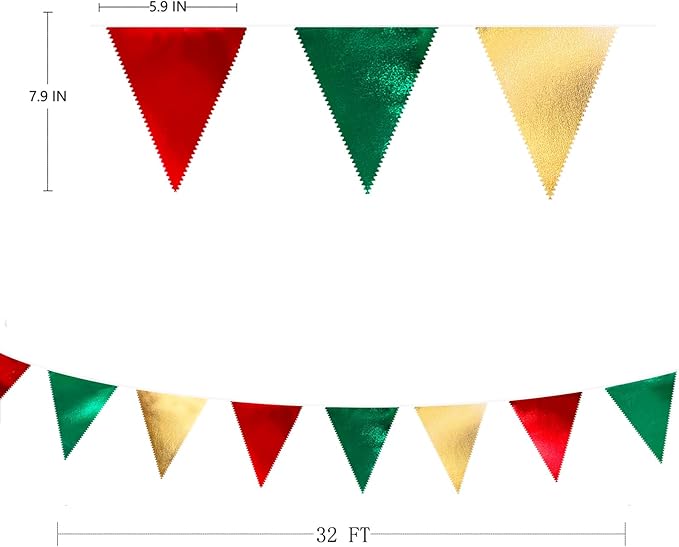 Christmas Party Decorations Triangle Pennant Banner Flag Red Green