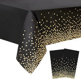 2 Packaging Black and Gold Plastic Tablecloth, 54 inch x108 inch