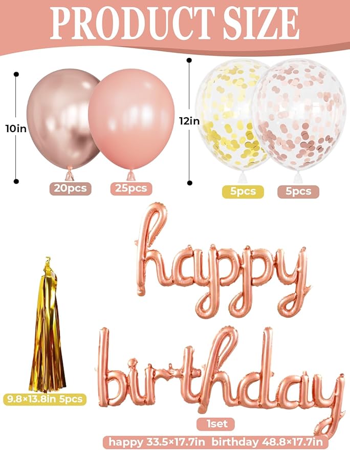 Rose Gold Happy Birthday Decorations for Women and Girls – Rose Gold