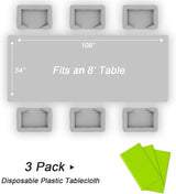 QIKSION Lime Green Plastic Table Cloth Disposable 3 Pack, 54 x 108