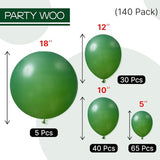 PartyWoo Green Balloons 140 pcs Different Sizes of 18 12 10 5 Inch