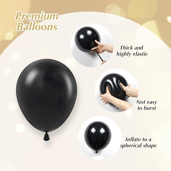 Black and Gold Balloons, 60pcs 12inch Black Metallic Gold Confetti
