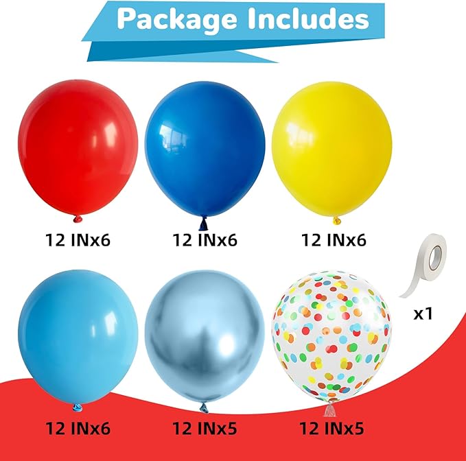 HILAVO Red Yellow Blue Balloons Light Baby Royal Metallic Blue Red