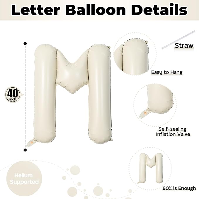 40 Inch Beige Mom Balloons for Mothers Day Decorations, Large Cream