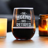 Bevvee Legend Has Retired - Stemless Wine Glass - Funny Retirement