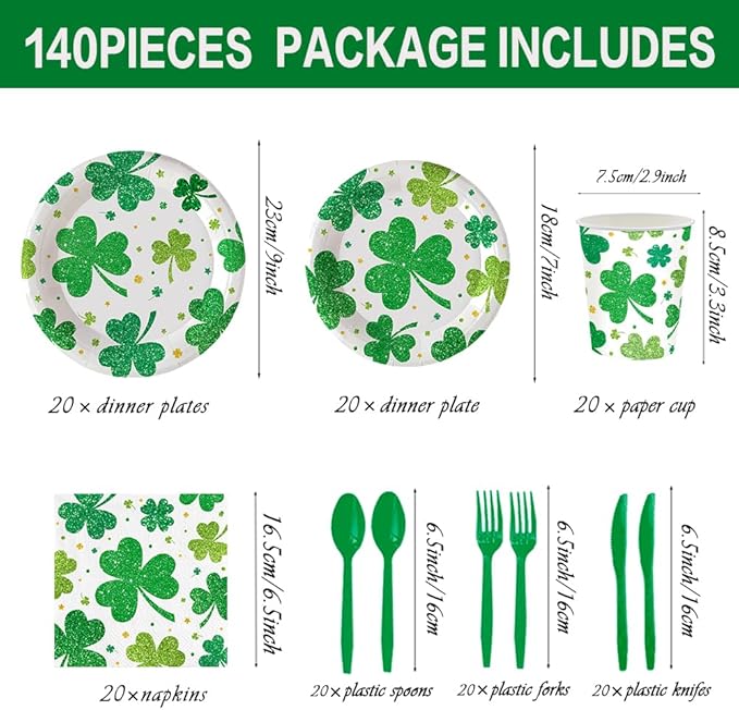 140Pcs St Patrick's Day Party Supplies St Patrick's Day Plates and