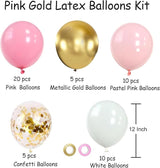 Pink and Gold Balloons Set, 50pcs 12 inch Pink White Gold Latex