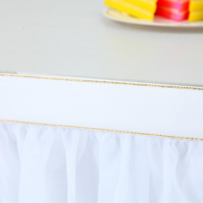 2 Pack 6ft White Tulle Table Skirts for wedding Bridal Shower White