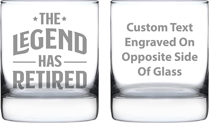 Custom The Legend Has Retired Personalized Whiskey Rocks Glass Funny