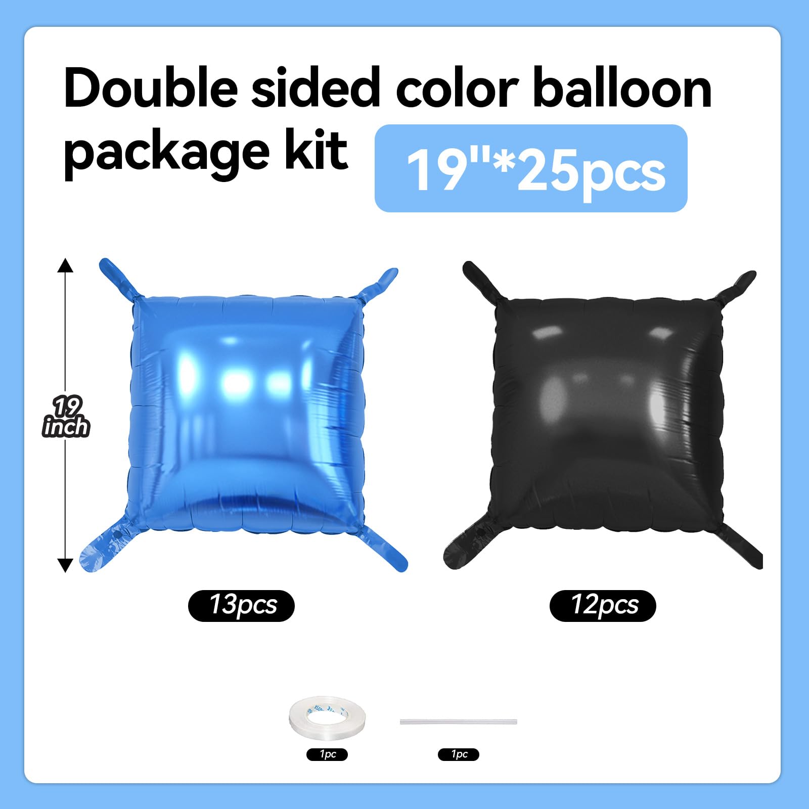 Metallic Blue and Black Square Foil Balloon Wall,19 Inches Double